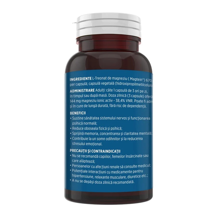Magneziu L-Treonat Magtein® – Formulă complexă de magneziu antistres și oboseală. Flacon 90 capsule, Faunus Plant - poza 3