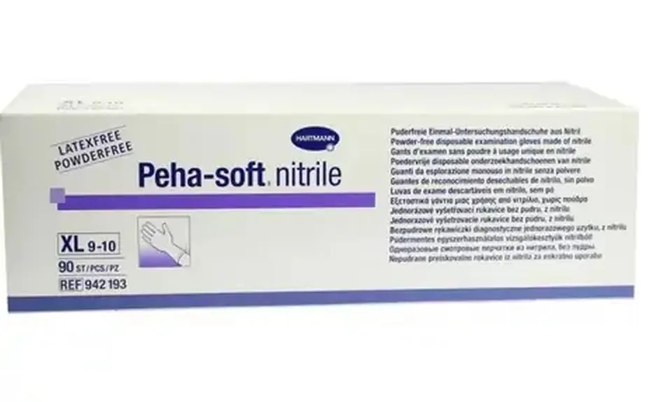Manusi de examinare Peha-soft nitrile nepudrate albastre, XL, 90 bucati, Hartmann