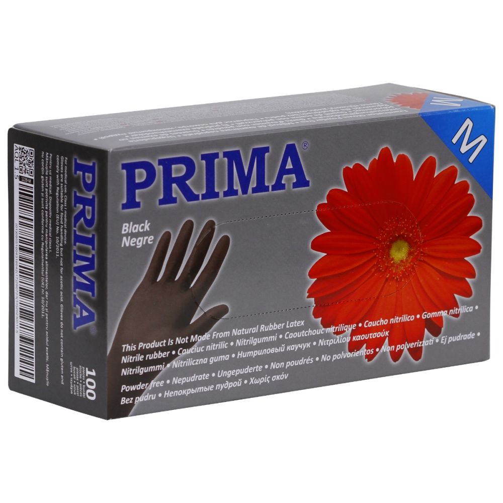 Manusi examinare negre din nitril, nepudrate, PRIMA, marimi S-XL, 100 bucati