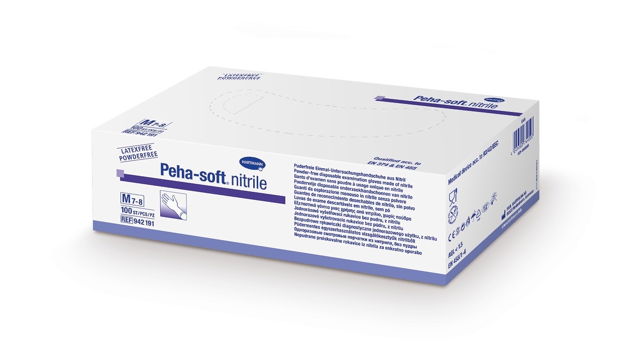 Manusi examinare Peha-soft nitrile nepudrate, M, albastre, 100 bucati, Hartmann