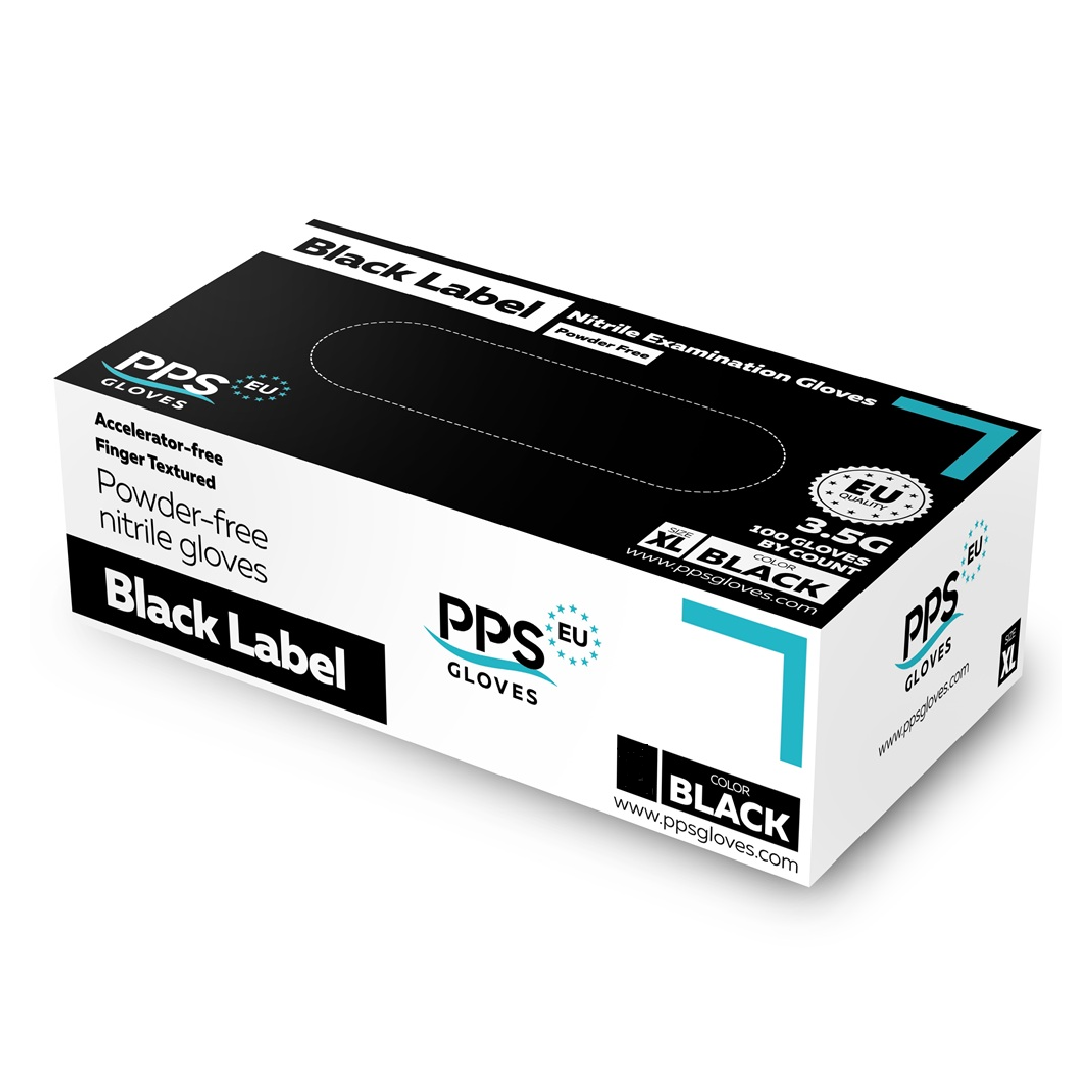 Manusi negre nepudrate din nitril Black Label PPS, 100 bucati, PPS Gloves-XL