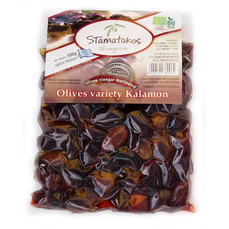 Masline kalamata, vidate, marinate in otet, bio, 500g, Stamatakos Olivegrove - PRET REDUS
