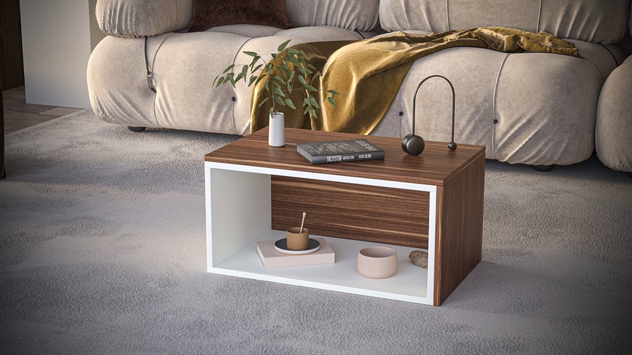 Măsuță de cafea, culoare Nuc & Alb – design modern, compact și versatil - poza 1