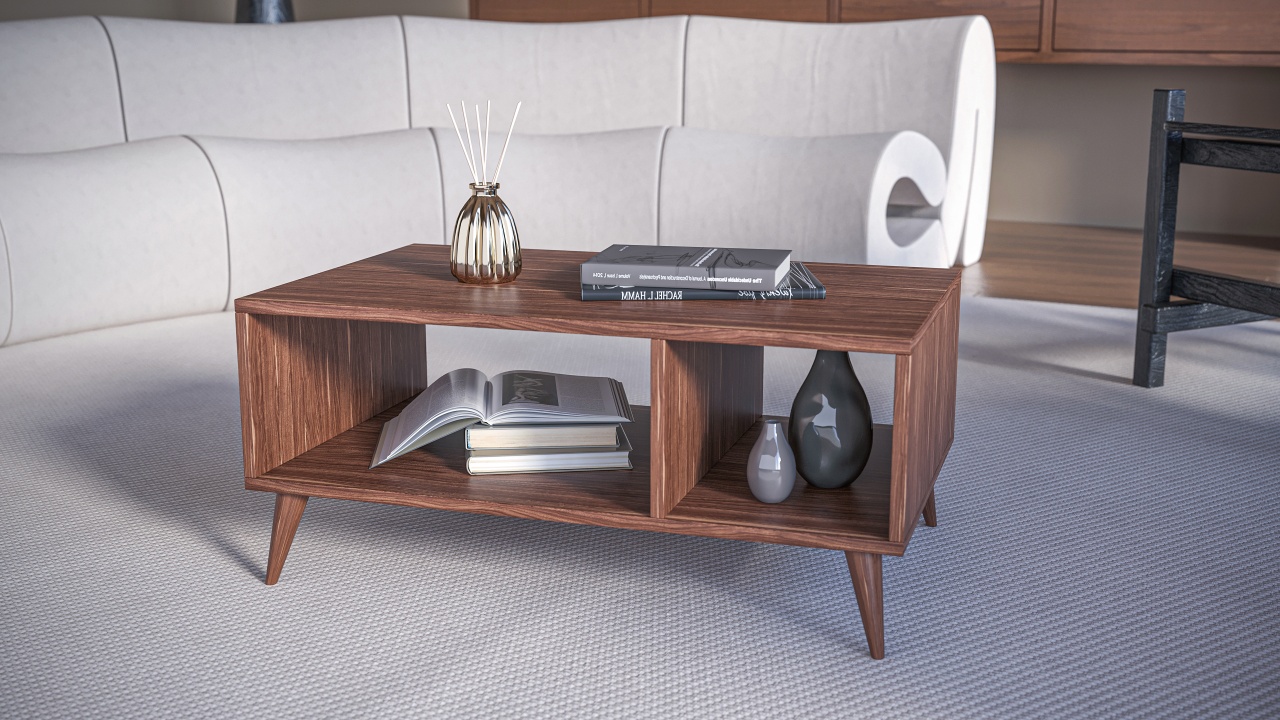 Măsuță de cafea, Nuc deschis – design modern cu spațiu de depozitare - poza 1