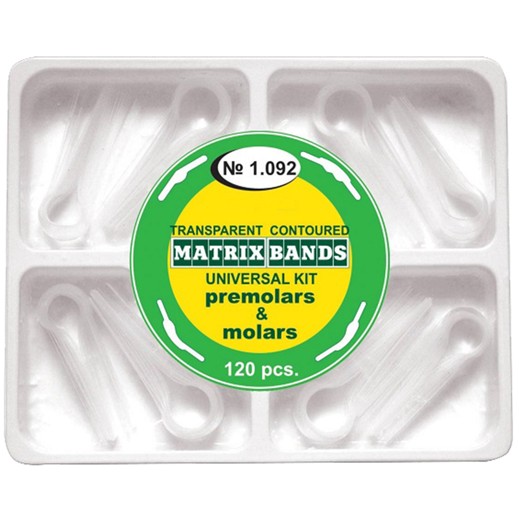 Matrici dentare conturate Mylar cu maner de fixare, 8 marimi, pentru restaurari stomatologice, set 120 bucati