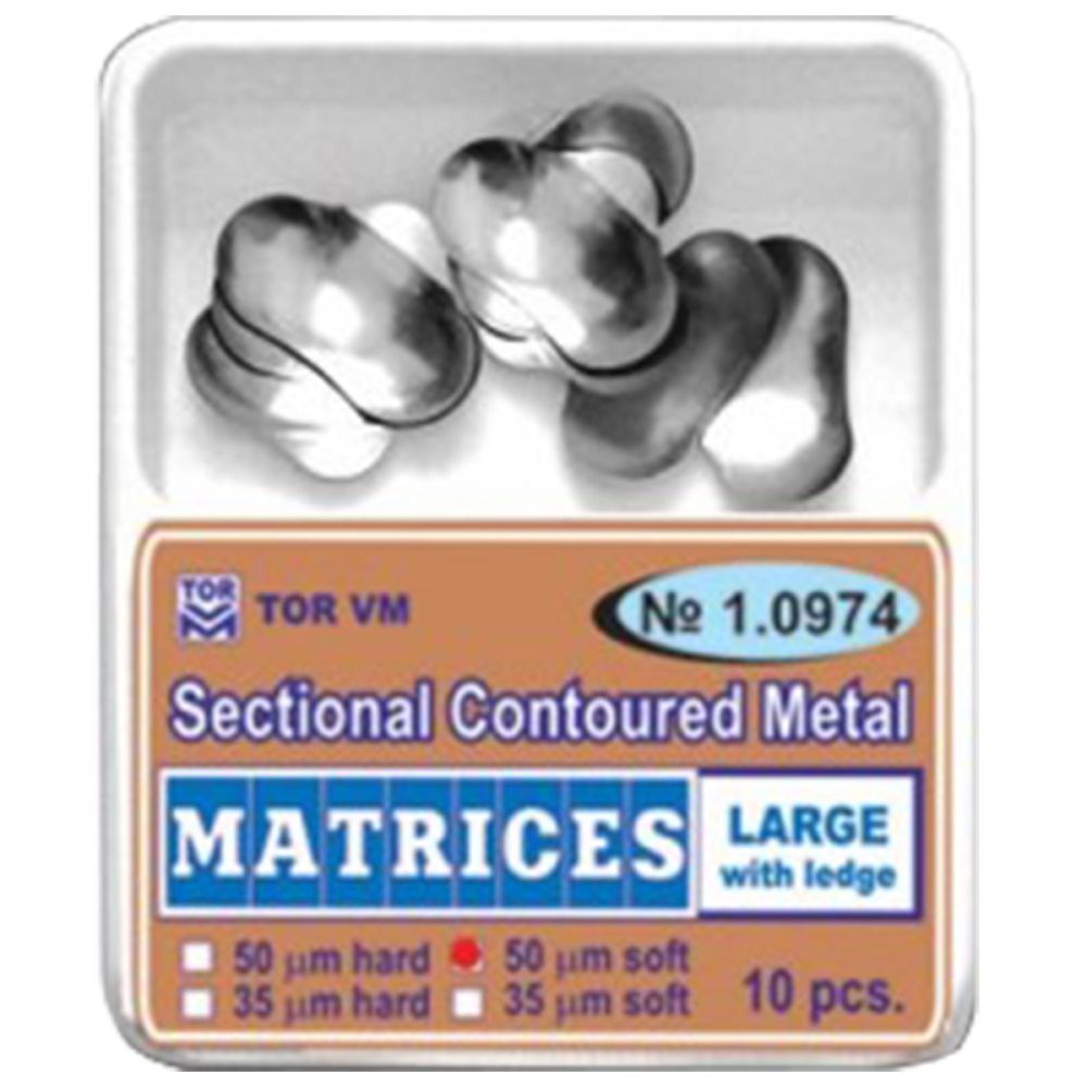 Matrici dentare metalice conturate sectionale cu bordura, otel inoxidabil, 50 microni Hard, marimi S/M/L, set 10 bucati