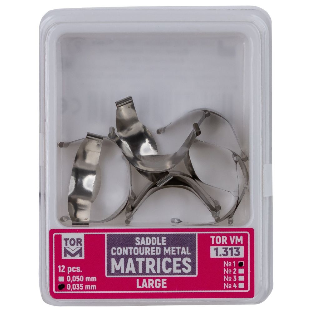 Matrici dentare metalice conturate tip sa, cu bordura, otel inoxidabil, 35 microni, marimi S/M/L, set 12 bucati