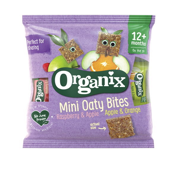 Minibatoane cu ovaz + mere + portocale si zmeura +12 luni Bio, 110g, Organix