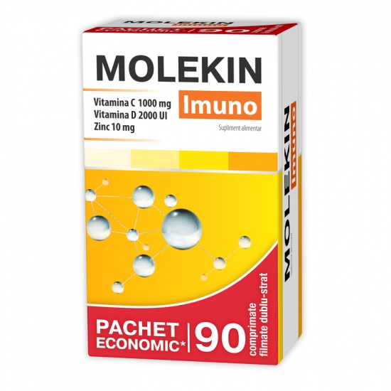 Molekin Imuno Vitamina C 1000mg +Vitamina D 2000UI + Zinc 10mg, 90 comprimate, Zdrovit