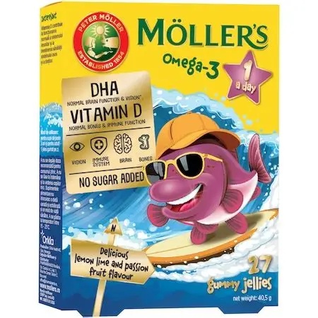 MOLLER'S Omega3 aroma lamaie verde si fructul pasiunii, 27pestisori gumati
