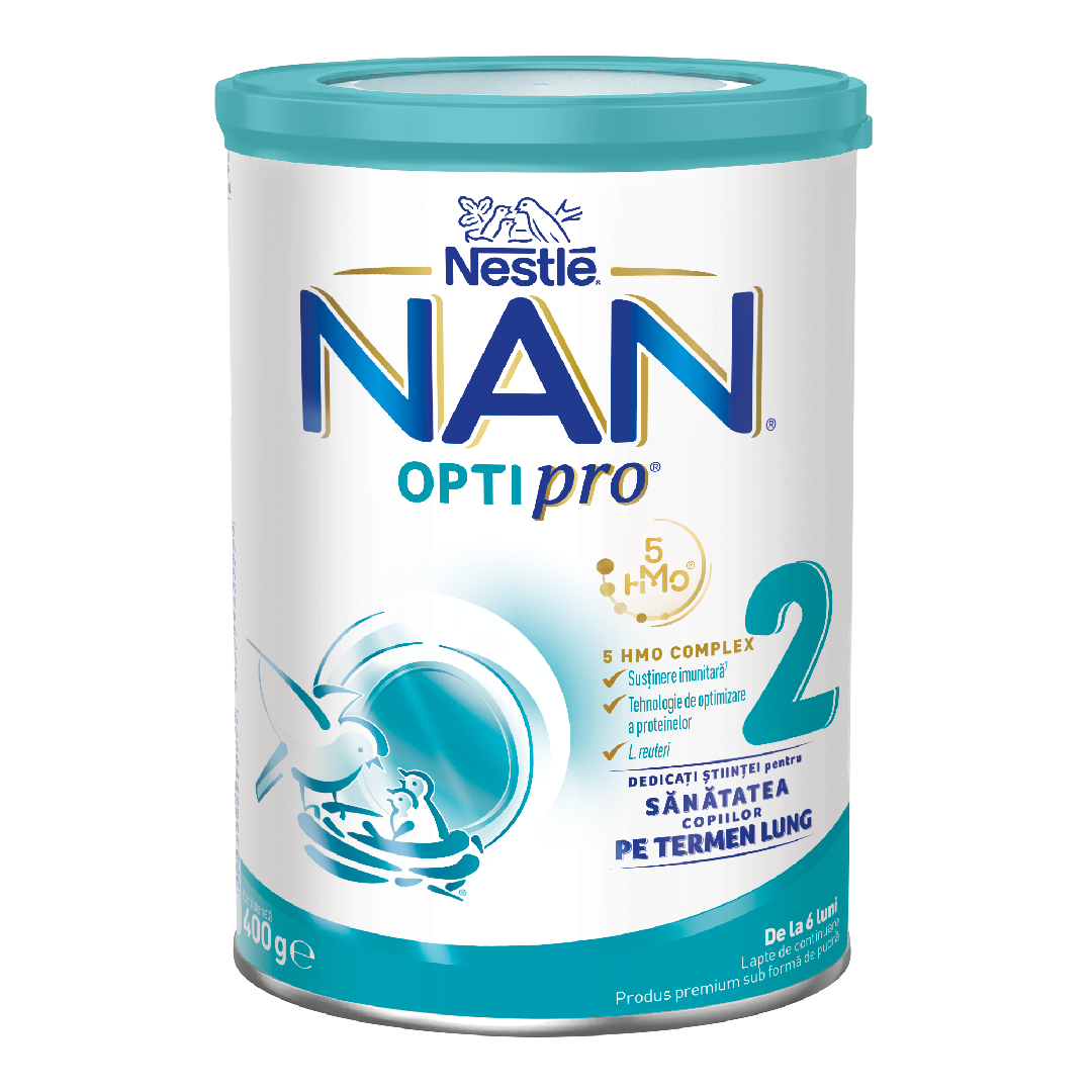 Formula de lapte praf Nan 2 Optipro HMO, 6-12 luni, 400 g, Nestle