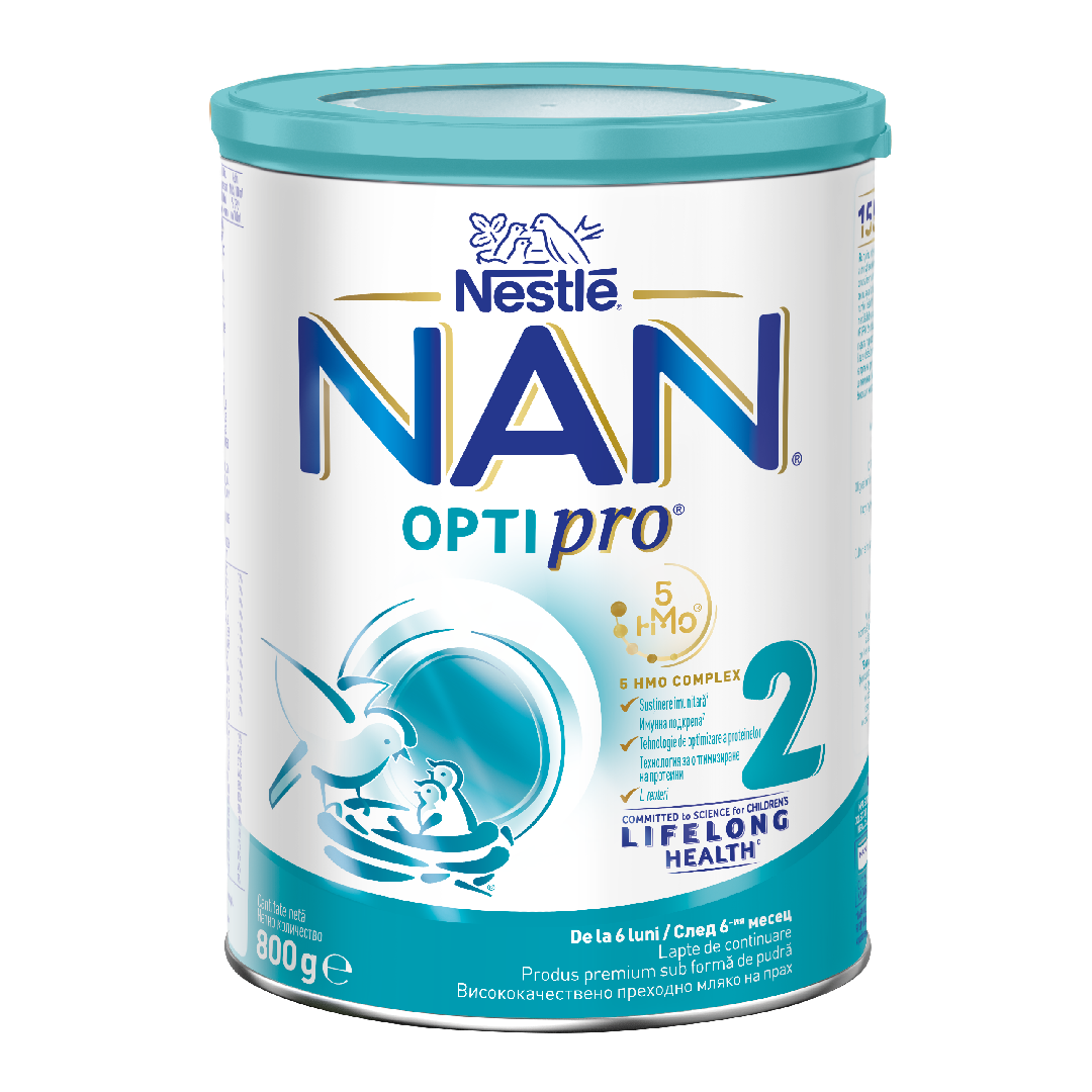 Formula de lapte praf Nan 2 Optipro HMO, 6-12 luni, 800 g, Nestle