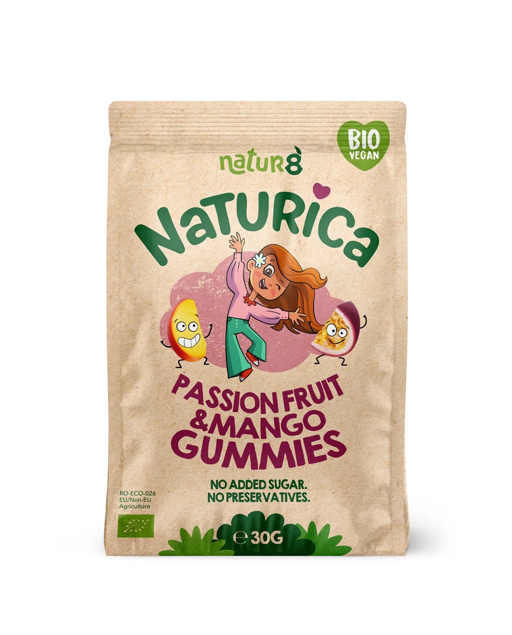 Naturica- Jeleuri din fructe cu mango si fructul pasiunii, bio, vegan, fara alergeni, 30 g