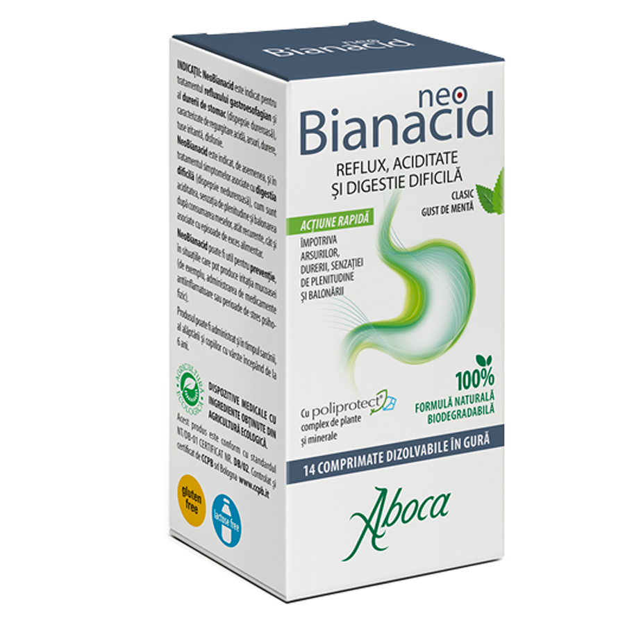 NeoBianacid cu poliprotect pentru aciditate si reflux, 14 tablete, Aboca