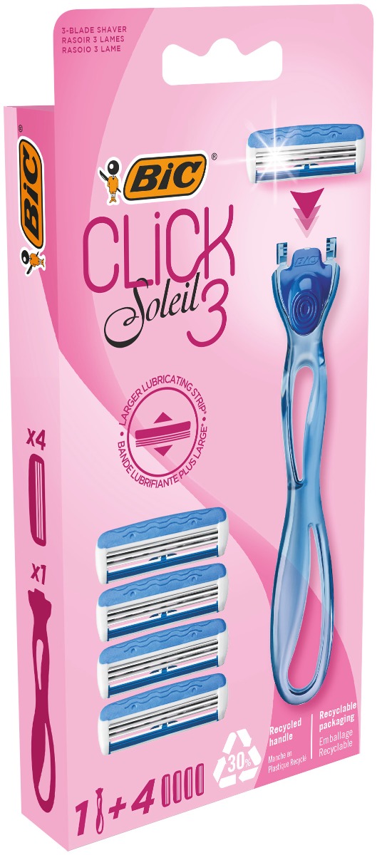 Pachet Aparat de ras Soleil 3 Click + Rezerve 4 bucati, BIC