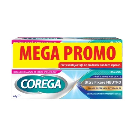 Pachet crema adeziva Ultra Fixare Neutro pentru proteza dentara, 40g, 2 bucati, Haleon