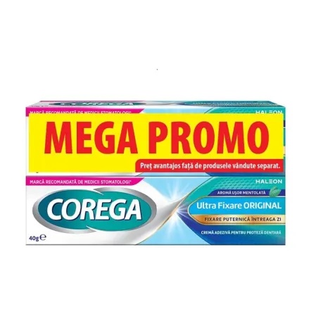 Pachet crema adeziva Ultra Fixare pentru proteza dentara, 40g, 2 bucati, Corega
