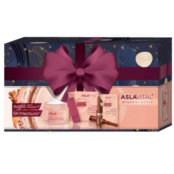 Pachet Crema hidratanta cu colagen si SPF 10, 50 ml+Fiole cu colagen, 2 fiole x 2 ml , Mineralactiv, AslaVital