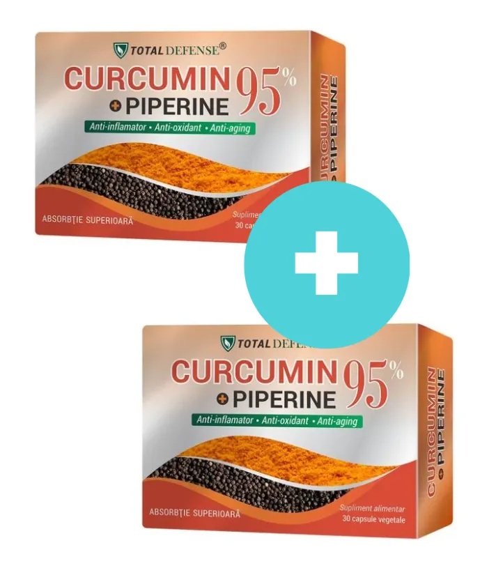 Pachet Curcumin + Piperine 95%, 30 capsule, 2 bucati, Cosmopharm