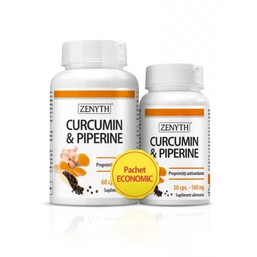 Pachet Curcumin si Piperine, 60 + 30 capsule, Zenyth