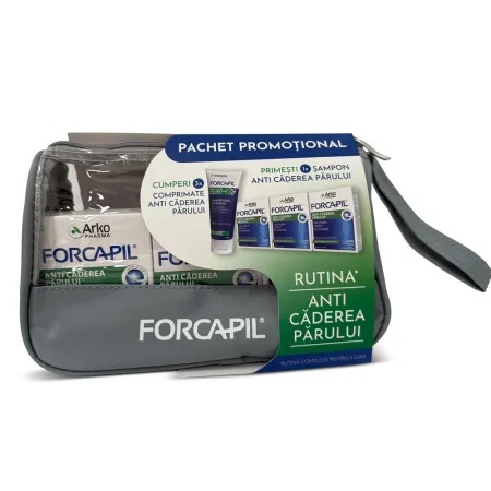 Pachet Forcapil anti-căderea părului 3x30 comprimate + Șampon împotriva căderii părului Forcapil 200 ml, Arkopharma