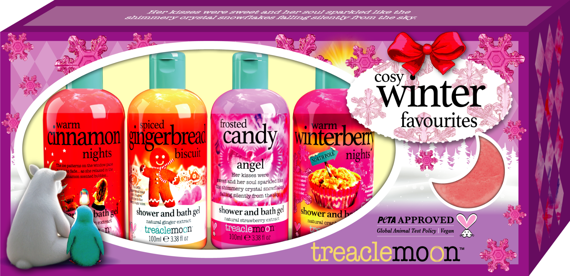 Pachet Geluri de dus 4 x 100ml + Bomba de baie 80g Cosy Winter Favourites, Treaclemoon