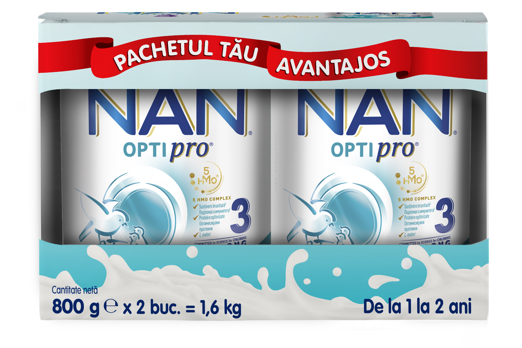 Pachet Nan 3 Optipro 1-2 ani, 2 x 800g, Nestle