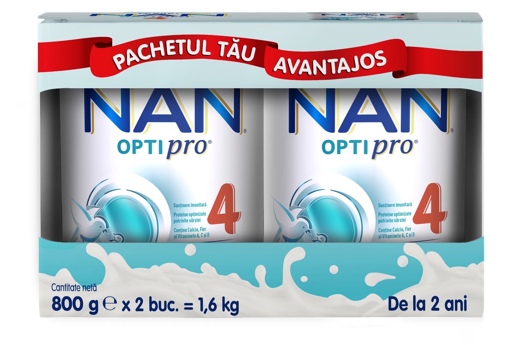 Pachet Nan 4 Optipro +2 ani, 2 x 800g, Nestle
