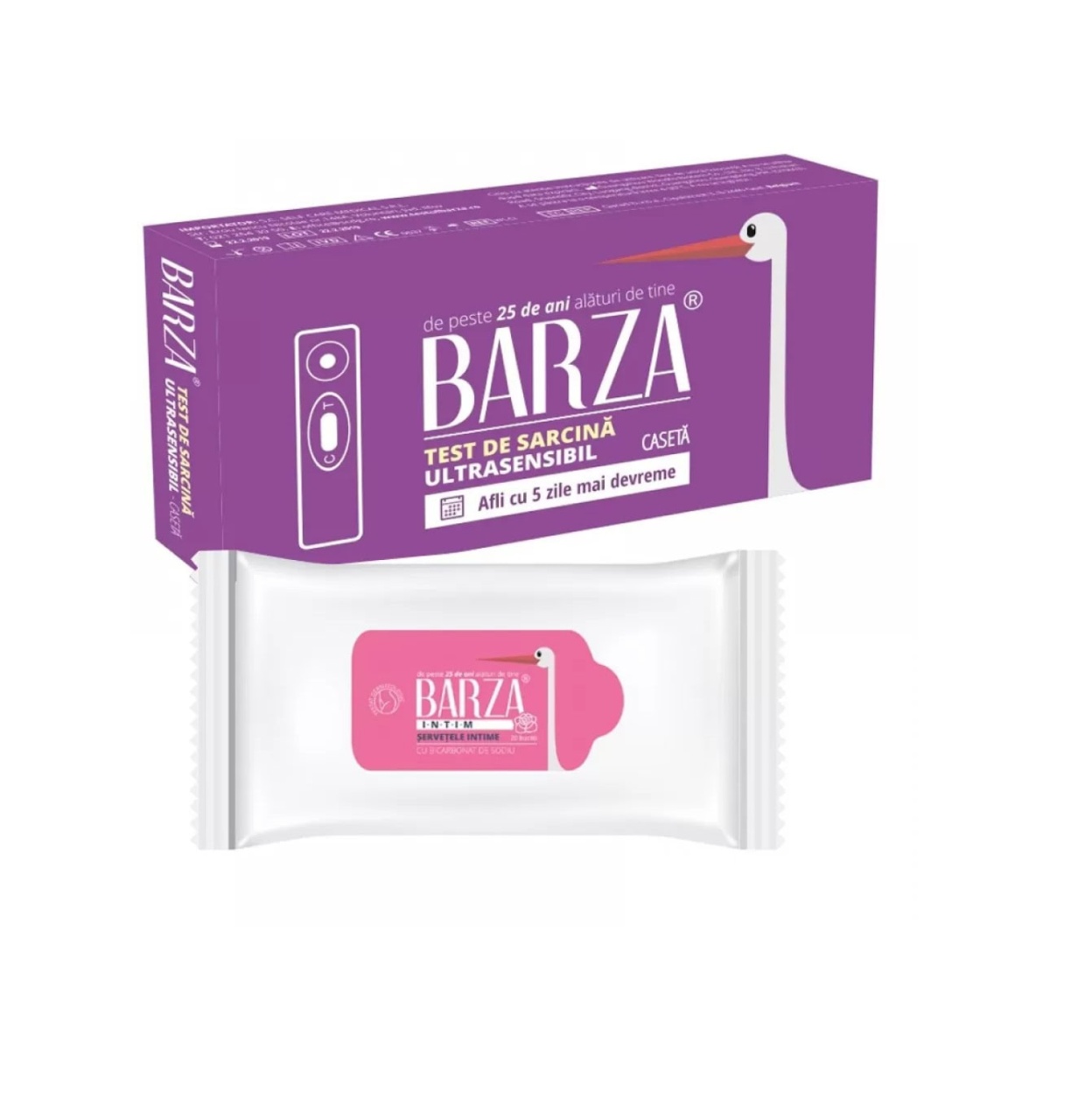 Pachet Test de Sarcina Ultrasensibil Caseta + Servetele Umede, 20 Bucati, Barza