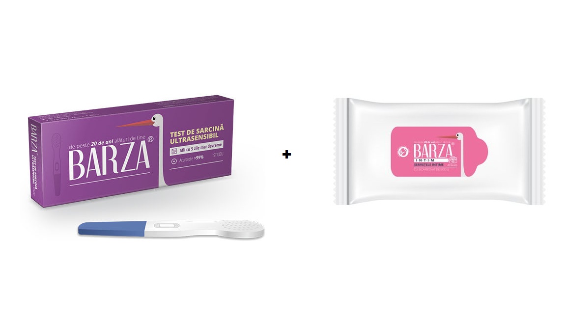 Pachet Test de sarcina ultrasensibil stilou, 1 bucata + Servetele umede, 20 bucati, Barza