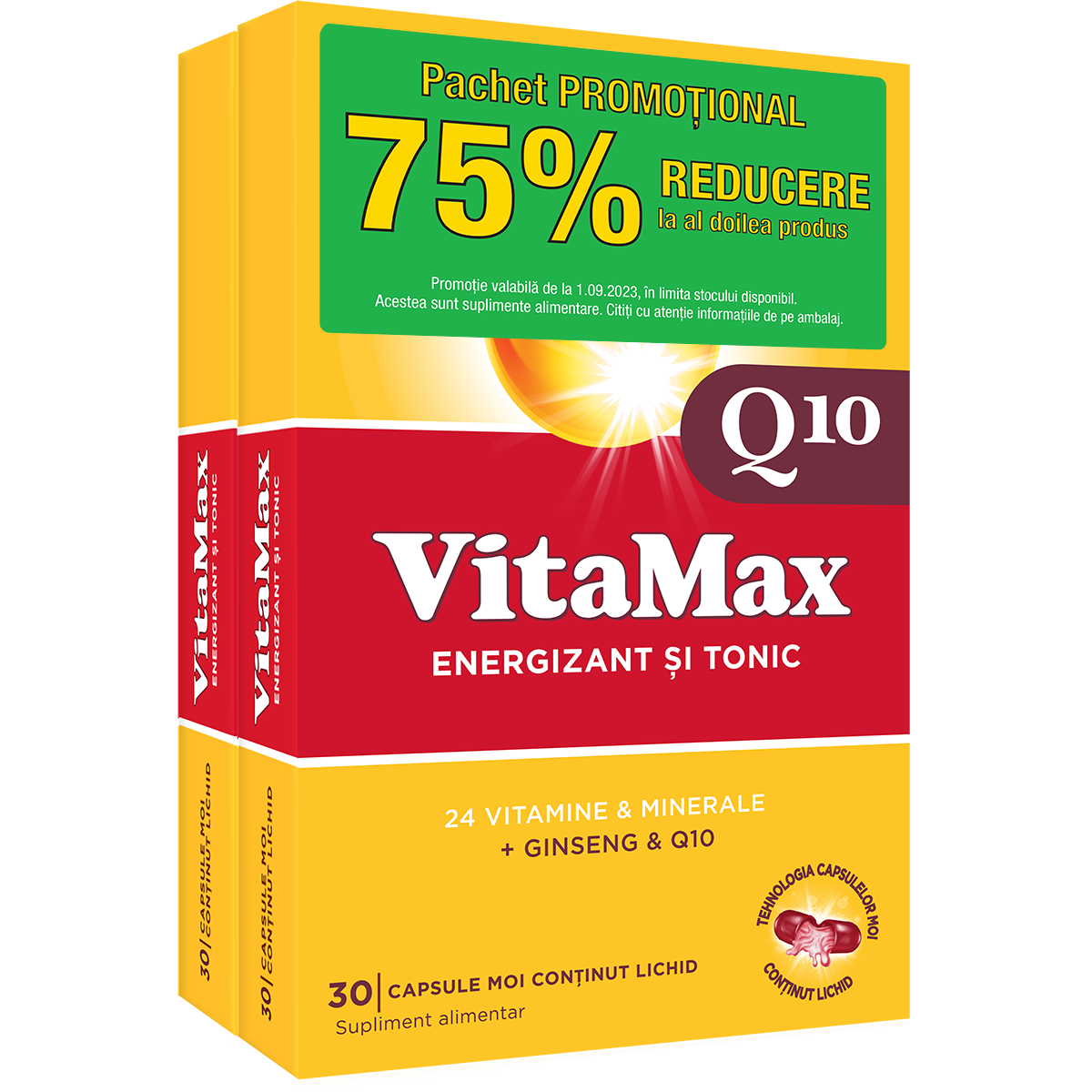 Pachet Vitamax Q10 1 + 75% reducere la al doilea produs, 30 capsule moi, Perrigo
