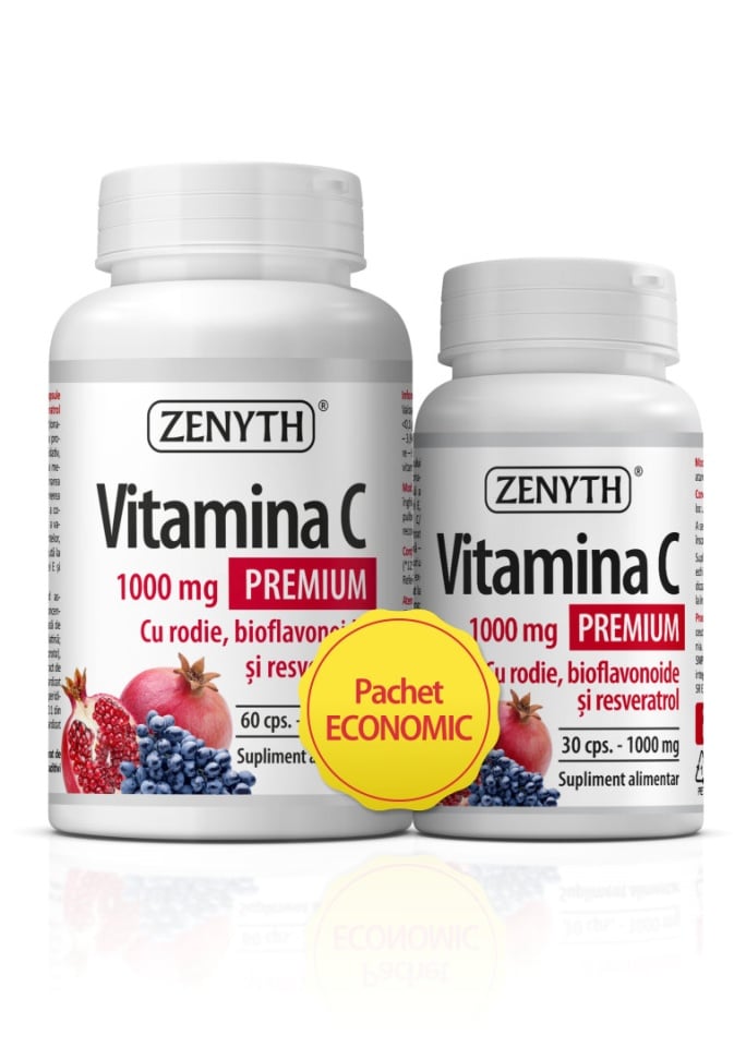Pachet Vitamina C Premium cu rodie, 1000 mg, 90 cps, Zenyth - poza 1