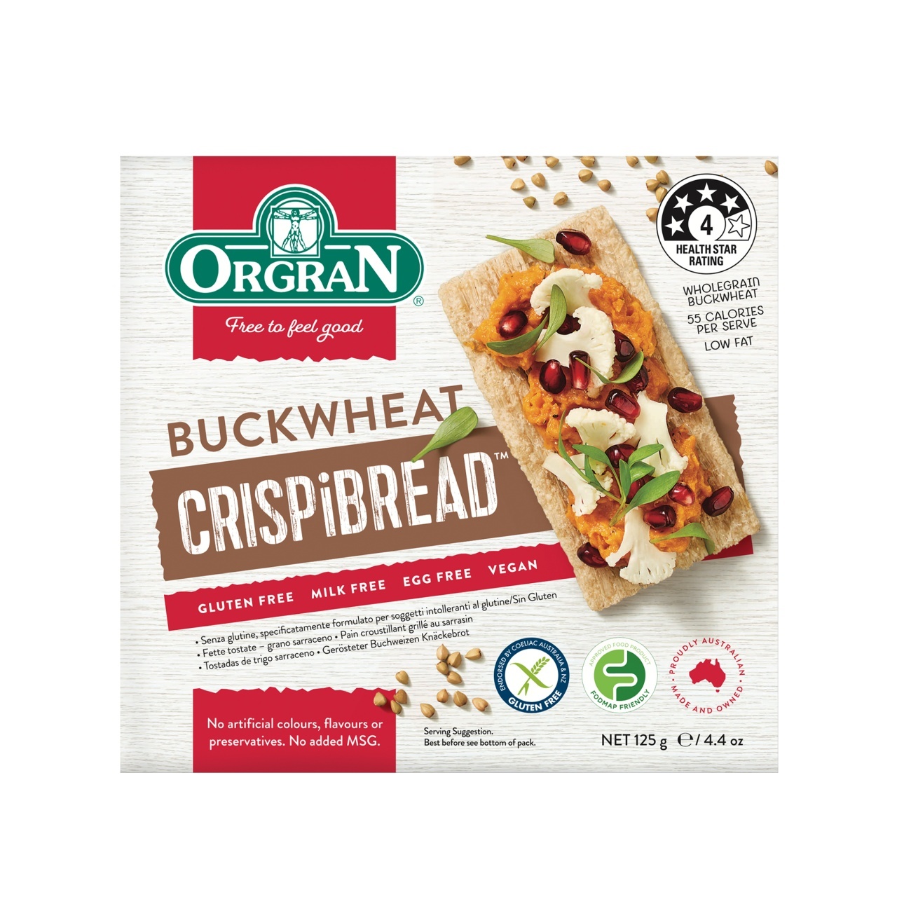 Paine uscata din hrisca, fara gluten, vegan, 125g, Orgran