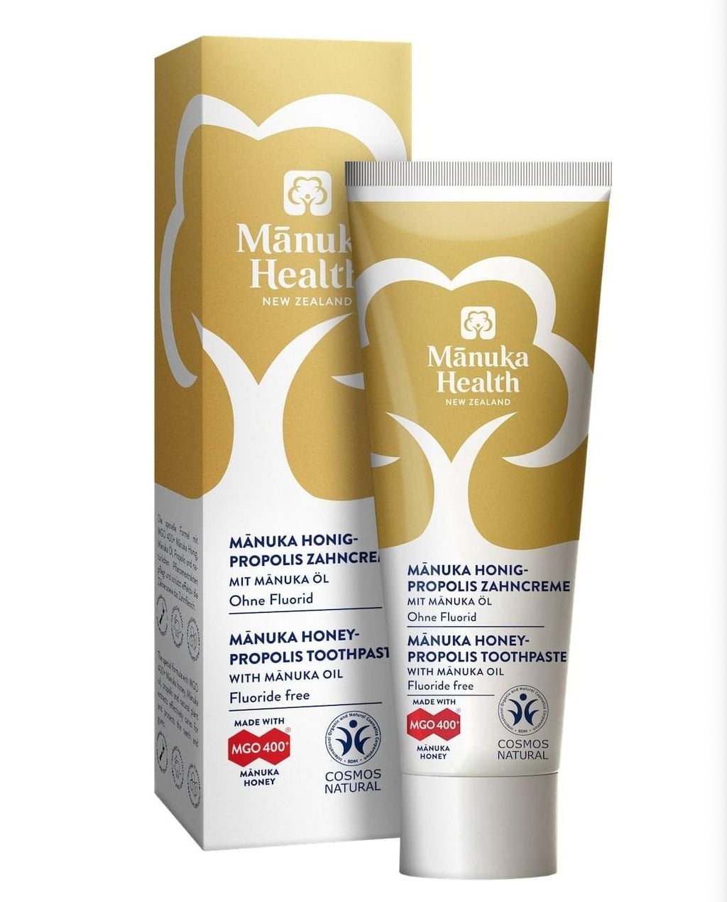 Pasta de dinti fara fluor, cu miere de Manuka MGO 400+, Propolis, ulei de Manuka (75ml) - pentru copii si adulti - poza 1