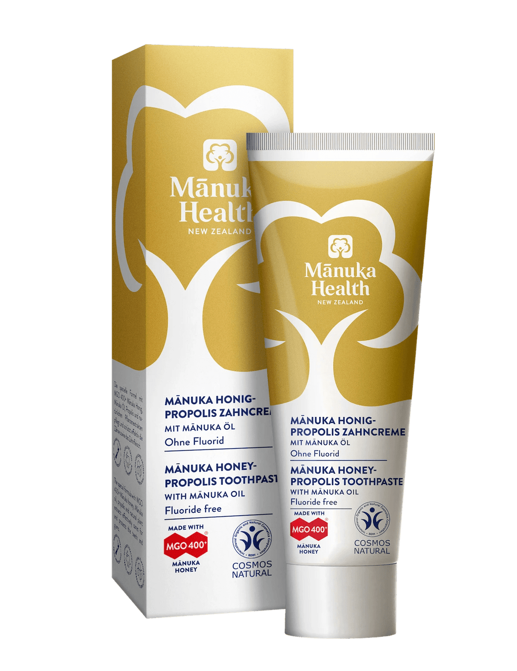 Pasta de dinti fara fluor, cu miere de Manuka MGO 400+, Propolis, ulei de Manuka (75ml) - pentru copii si adulti - poza 2