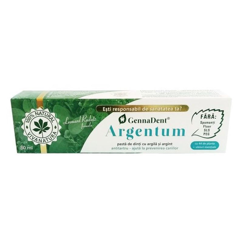 Pasta de dinti GennaDent Argentum, Vivanatura | 80 ml