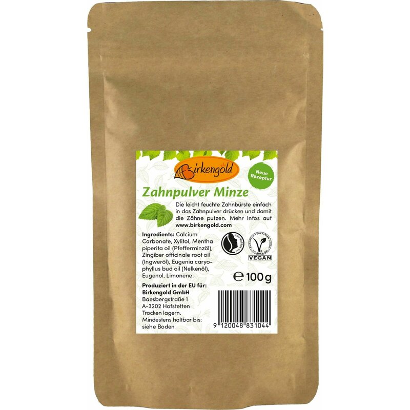 Pasta de dinti pudra cu menta 100g - refill Birkengold