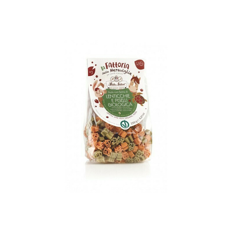 Paste pentru copii cu faina de linte rosie si mazare verde bio 250g Pasta Natura