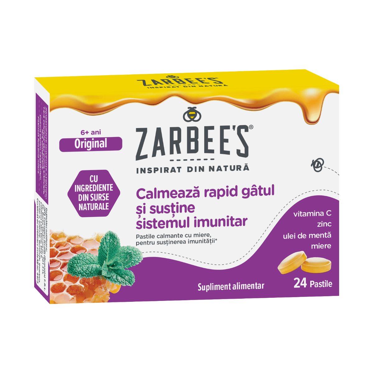 Pastile calmante cu miere pentru sustinerea imunitatii, 24 pastile, Zarbee's