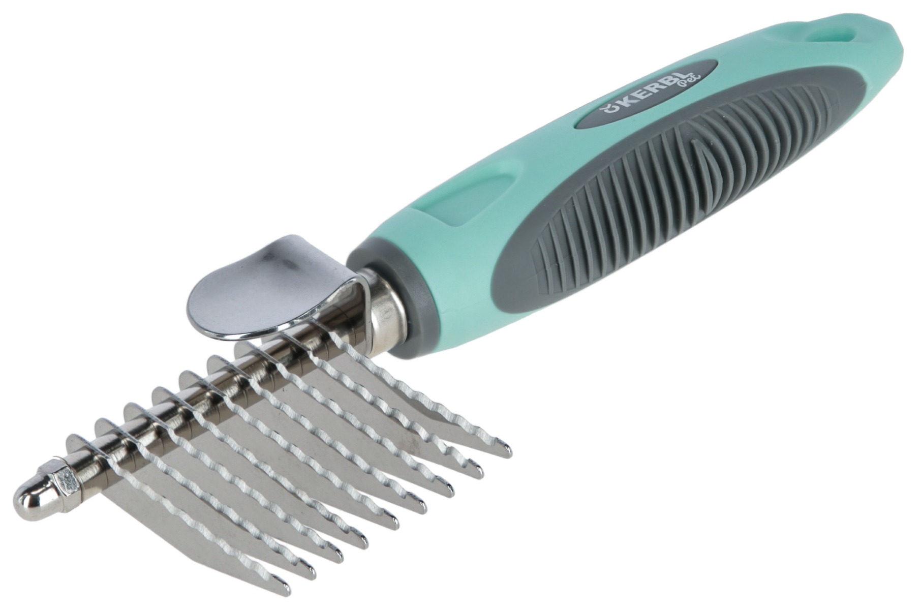 Perie 18.5cm, pentru descalcire blana animale, gri/verde