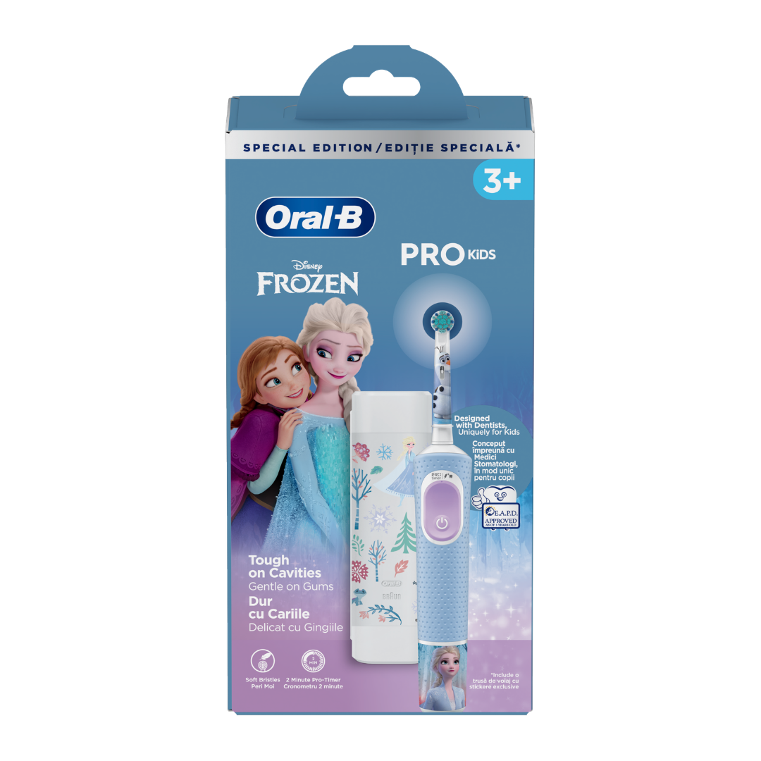Periuță de dinți electrică + trusă de călătorie Vitality Pro Kids Frozen, pentru copii 3+ ani, Oral-B