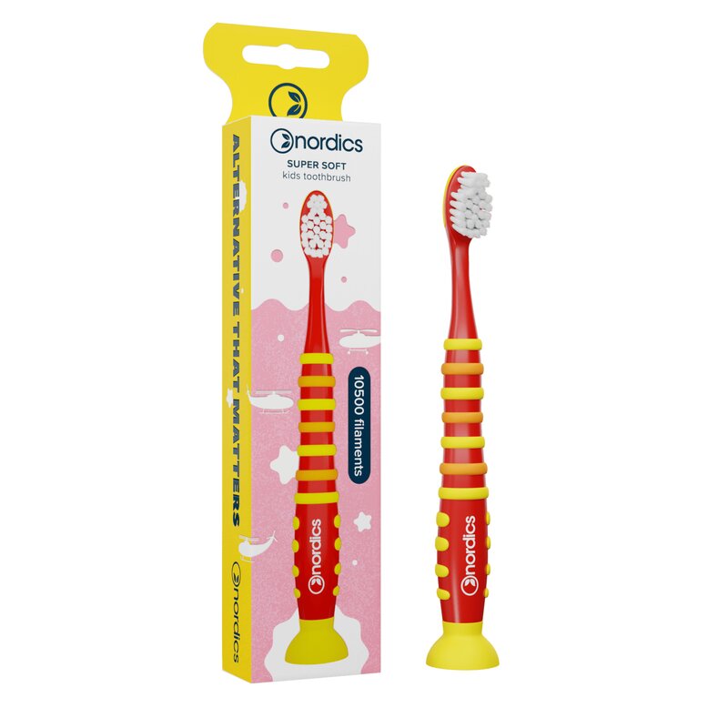 Periuta de dinti pentru copii 10500 filamente - super moale - +4 ani - rosu Nordics