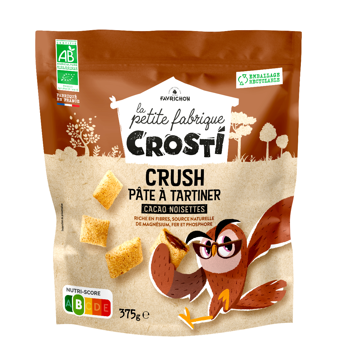 Pernute bio pentru copii cu crema de cacao si alune de padure, 375g, Crosti