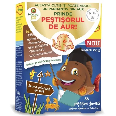 Pestisori gumati cu Omega-3 si aroma de cola, 36 jeleuri, Mollers