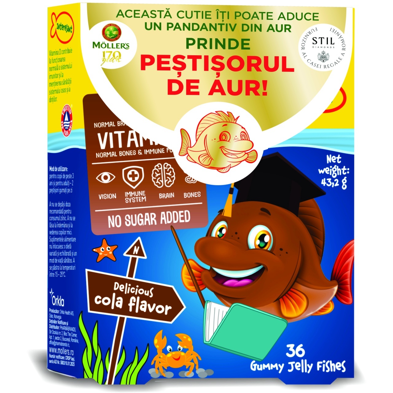 Pestisori gumati Omega-3 cu aroma de cola, 36 jeleuri, Moller's