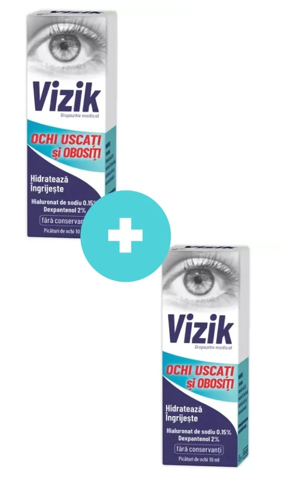Picaturi pentru ochi uscati si obositi Vizik, 10ml, 2 bucati, Zdrovit
