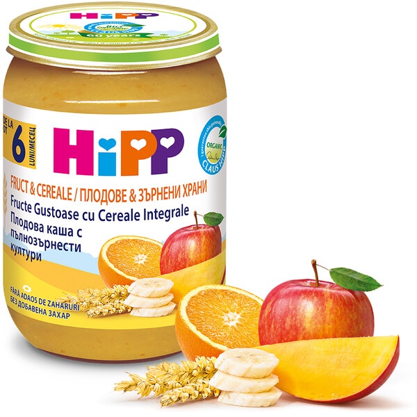 Pireu bio din fructe gustoase cu cereale integrale 6luni+, 190g, Hipp