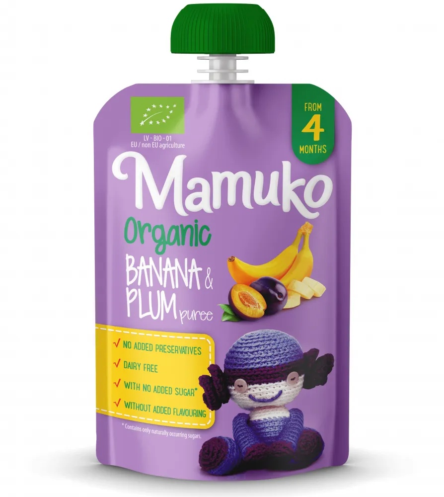 Piure bio de banane si prune, 100g, Mamuko