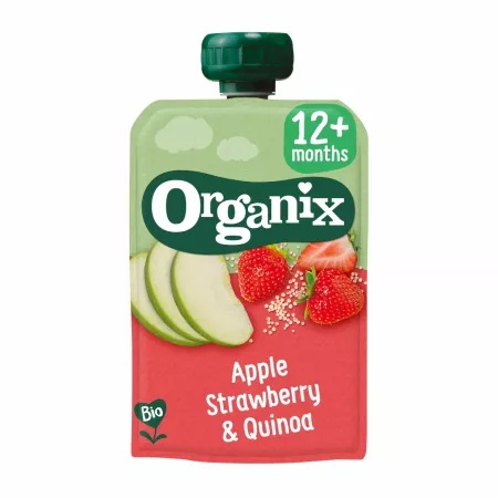 Piure bio din mere, capsuni si quinoa +12 luni, 100g, Organix