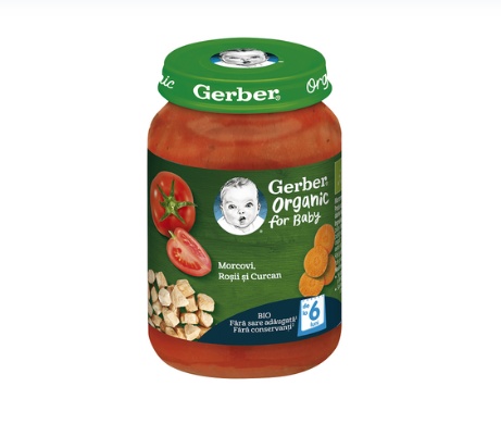 Piure bio din Morcovi, rosii si curcan, 190 gr, Gerber